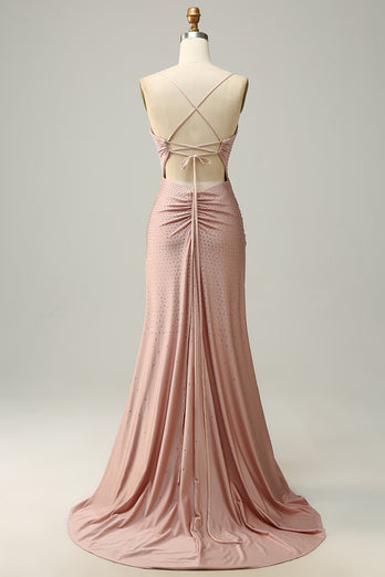 Sparkly Blush Long Prom Dress with Beading