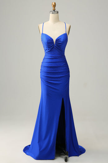 Queendancer Women Sparkly Royal Blue Long Prom Dress with Beading Mermaid Lace-Up Back Sleeveless Formal Dress queendanceruk Queendancer Women Sparkly Royal Blue Long Prom Dress with Beading Mermaid Lace-Up Back Sleeveless Formal Dress queendanceruk