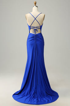 Sparkly Royal Blue Long Prom Dress with Beading