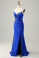 Load image into Gallery viewer, Sparkly Royal Blue Long Prom Dress with Beading