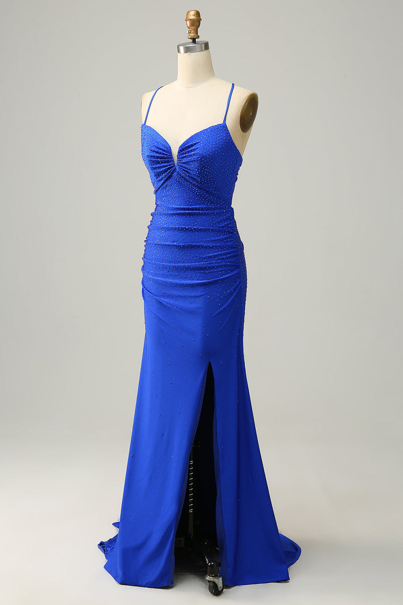 Load image into Gallery viewer, Sparkly Royal Blue Long Prom Dress with Beading