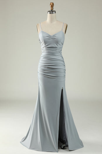 Mermaid Grey Long Prom Dress with Slit