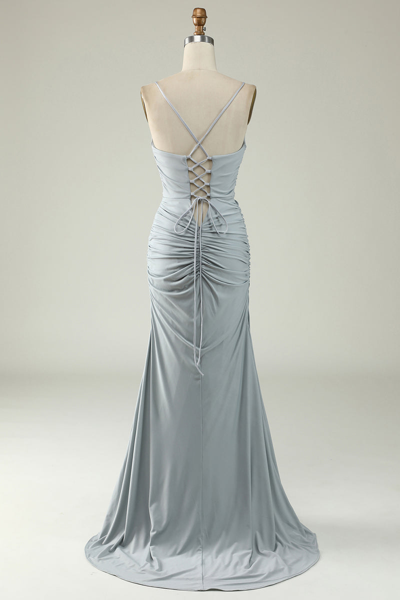 Load image into Gallery viewer, Mermaid Grey Long Prom Dress with Slit