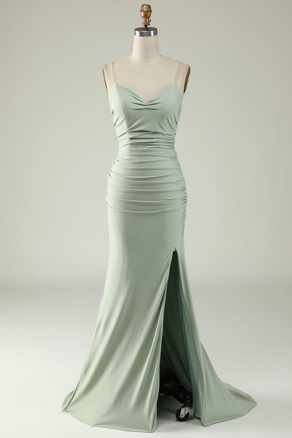 Mermaid Light Green Long Prom Dress with Slit