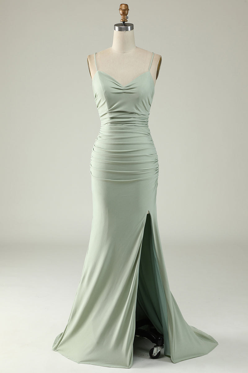 Load image into Gallery viewer, Mermaid Grey Long Prom Dress with Slit
