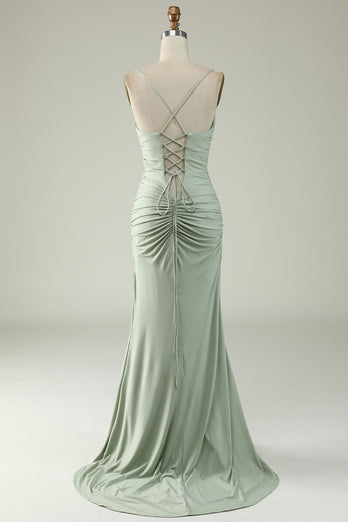 Mermaid Grey Long Prom Dress with Slit