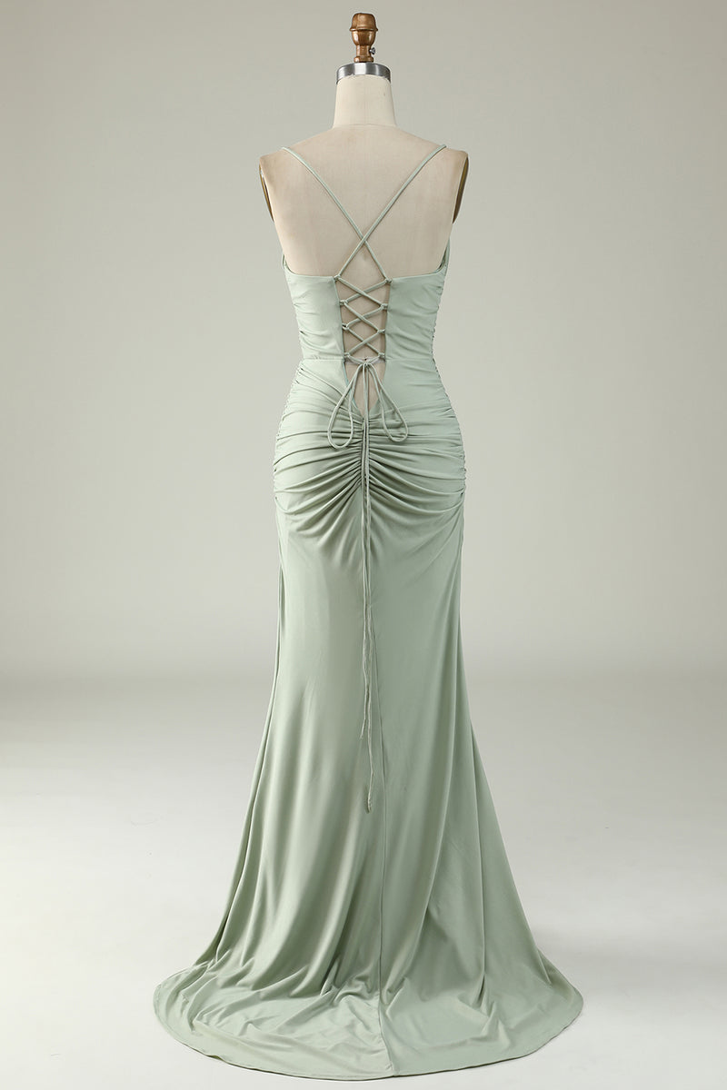 Load image into Gallery viewer, Mermaid Grey Long Prom Dress with Slit
