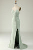 Load image into Gallery viewer, Mermaid Light Green Long Prom Dress with Slit
