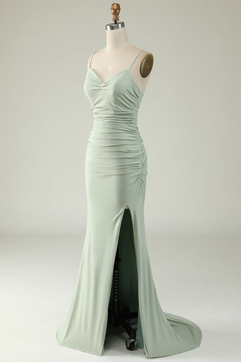 Mermaid Grey Long Prom Dress with Slit