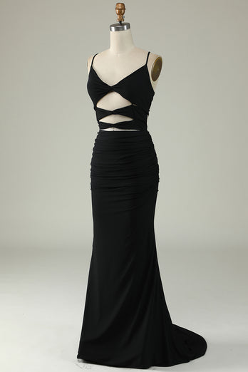 Mermaid Lace-Up Back Black Long Prom Dress