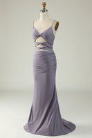Load image into Gallery viewer, Mermaid Lace-Up Back Grey Purple Long Prom Dress