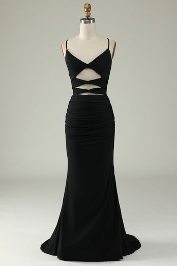 Mermaid Spaghetti Straps Grey Blue Long Prom Dress with Keyhole