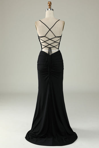 Mermaid Spaghetti Straps Grey Blue Long Prom Dress with Keyhole