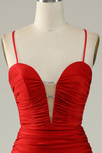 Mermaid V-Neck Red Long Prom Dress with Beading