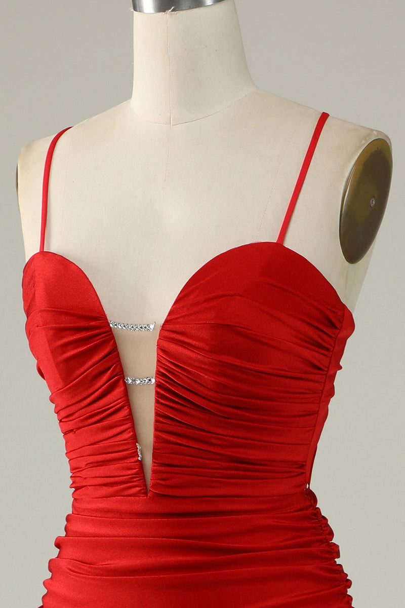 Load image into Gallery viewer, Mermaid V-Neck Red Long Prom Dress with Beading