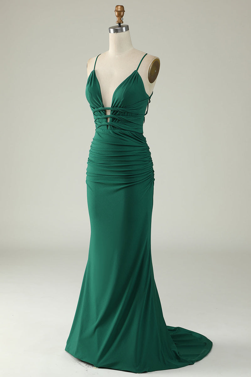 Load image into Gallery viewer, Mermaid Deep V-Neck Royal Blue Long Prom Dress