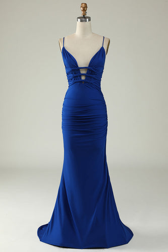 Mermaid Deep V-Neck Royal Blue Long Prom Dress