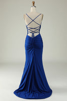 Load image into Gallery viewer, Mermaid Deep V-Neck Royal Blue Long Prom Dress