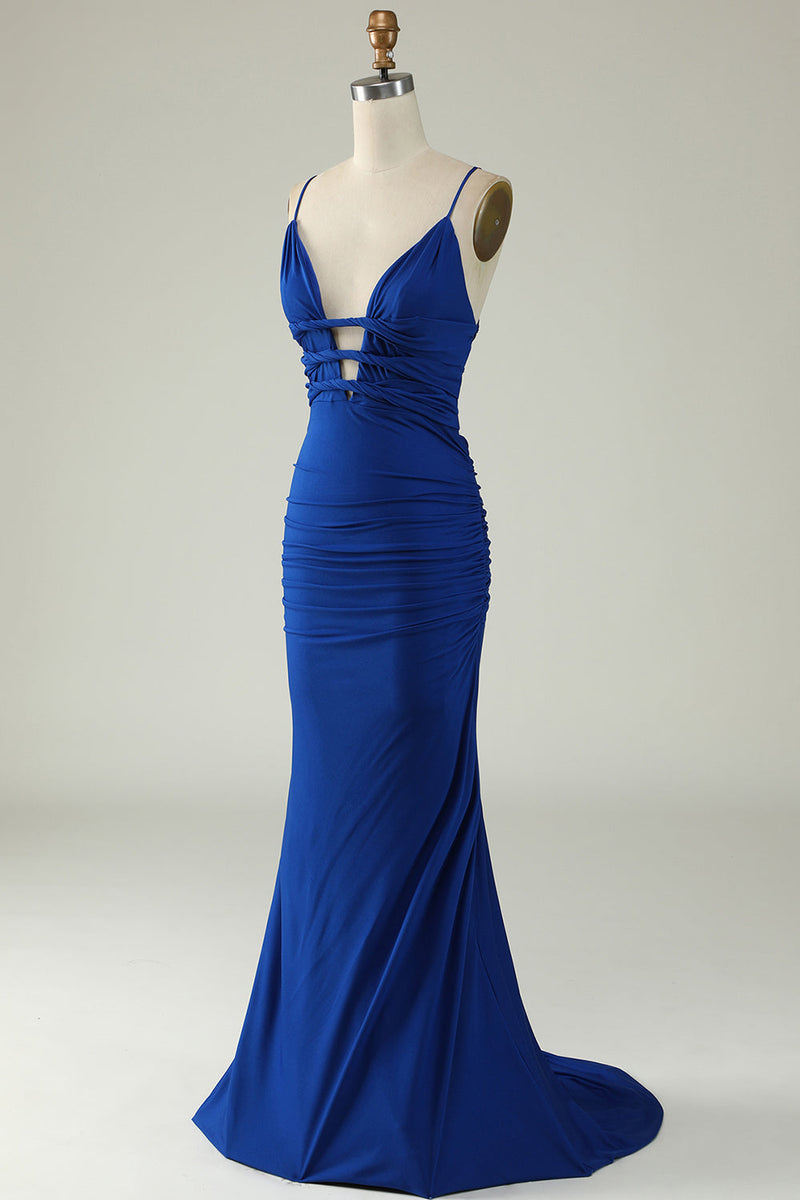 Load image into Gallery viewer, Mermaid Deep V-Neck Royal Blue Long Prom Dress