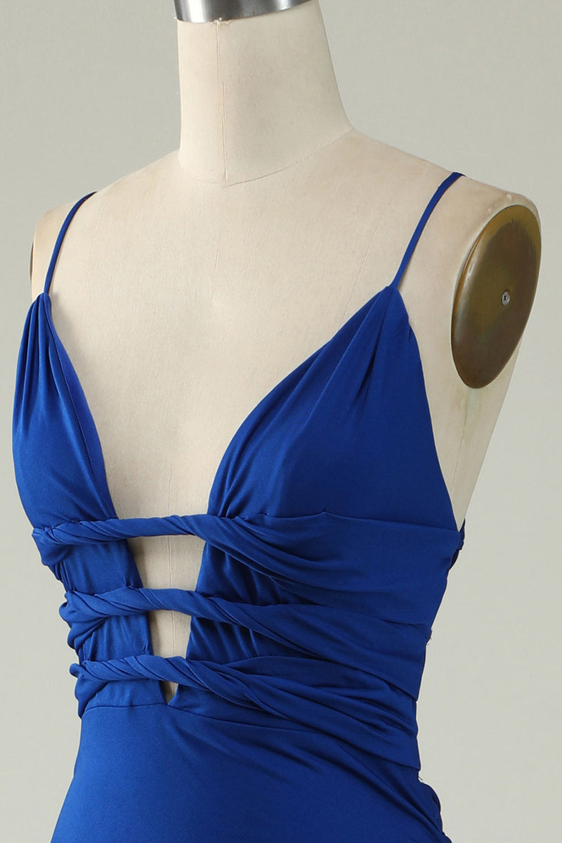 Load image into Gallery viewer, Mermaid Deep V-Neck Royal Blue Long Prom Dress