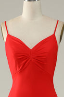 Load image into Gallery viewer, Mermaid Spaghetti Straps Red Long Prom Dress with Slit