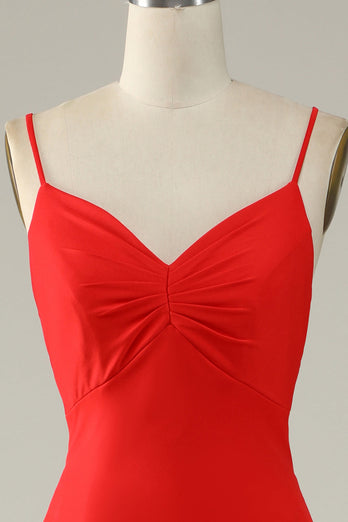 Mermaid Spaghetti Straps Red Long Prom Dress with Slit