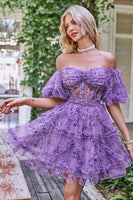 Load image into Gallery viewer, Off the Shoulder A Line Printed Cute Short Prom Dress