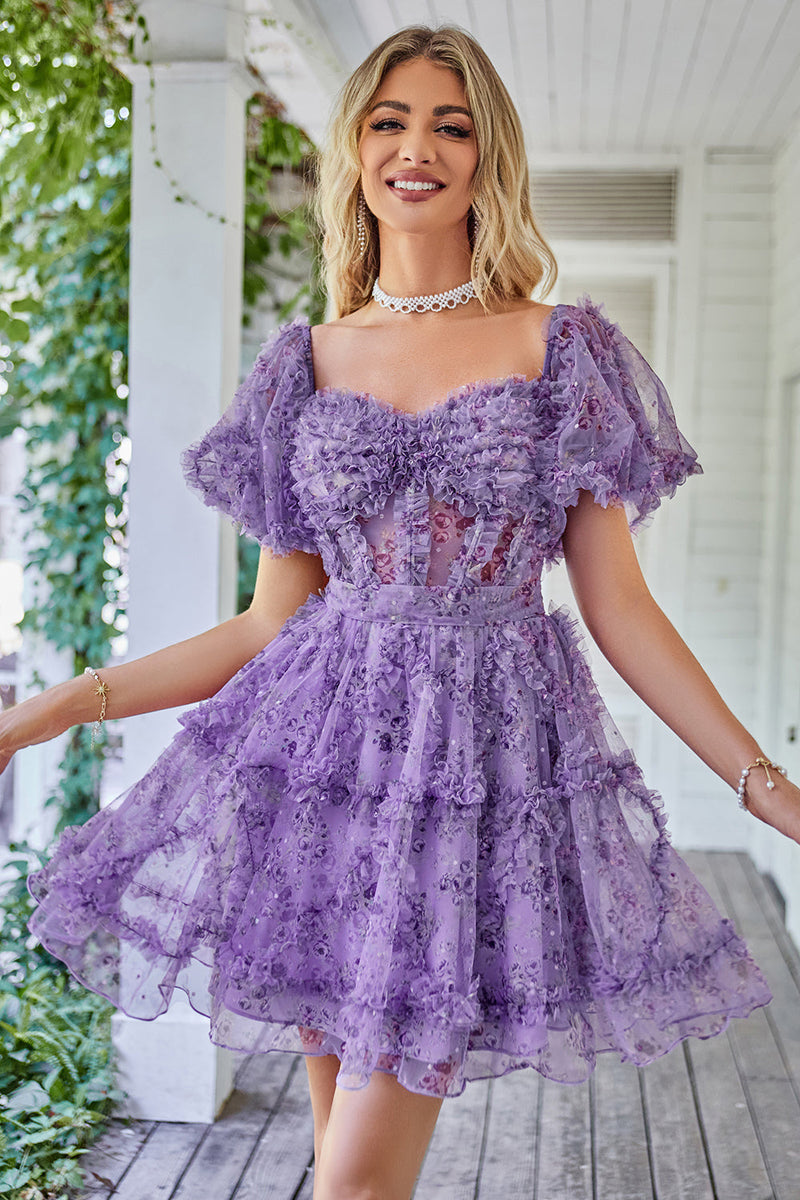 Load image into Gallery viewer, Off the Shoulder A Line Printed Cute Short Prom Dress