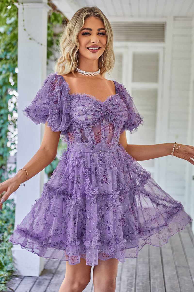 Load image into Gallery viewer, Off the Shoulder A Line Printed Cute Short Prom Dress