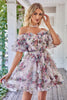Load image into Gallery viewer, Off the Shoulder A Line Printed Cute Short Prom Dress