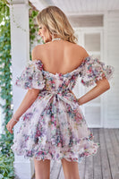 Load image into Gallery viewer, Off the Shoulder A Line Printed Cute Short Prom Dress