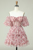 Load image into Gallery viewer, Off the Shoulder Short Prom Dress with Floral Print