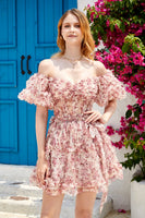 Load image into Gallery viewer, Off the Shoulder A Line Printed Cute Short Prom Dress