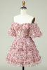 Load image into Gallery viewer, Off the Shoulder Short Prom Dress with Floral Print
