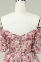 Load image into Gallery viewer, Off the Shoulder Short Prom Dress with Floral Print