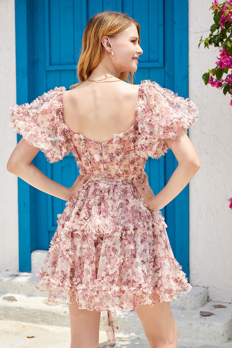 Load image into Gallery viewer, Off the Shoulder A Line Printed Cute Short Prom Dress