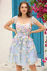 Load image into Gallery viewer, A Line Spaghetti Straps Purple Corset Short Prom Dress with 3D Flowers