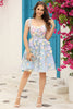 Load image into Gallery viewer, A Line Spaghetti Straps Purple Corset Short Prom Dress with 3D Flowers