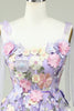 Load image into Gallery viewer, A Line Spaghetti Straps Purple Corset Short Prom Dress with 3D Flowers