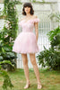 Load image into Gallery viewer, Pink Off the Shoulder Corset Short Prom Dress With Flowers
