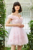Load image into Gallery viewer, Pink Off the Shoulder Corset Short Prom Dress With Flowers