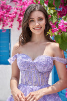 Load image into Gallery viewer, Cute A Line Dark Blue Corset Tiered Short Prom Dress with Lace
