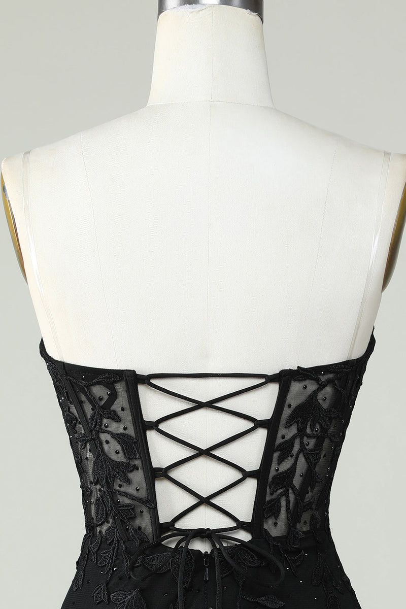 Load image into Gallery viewer, Bodycon Sweetheart Black Corset Short Prom Dress with Appliques