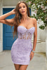 Load image into Gallery viewer, Sheath Sweetheart Purple Short Prom Dress with Appliques