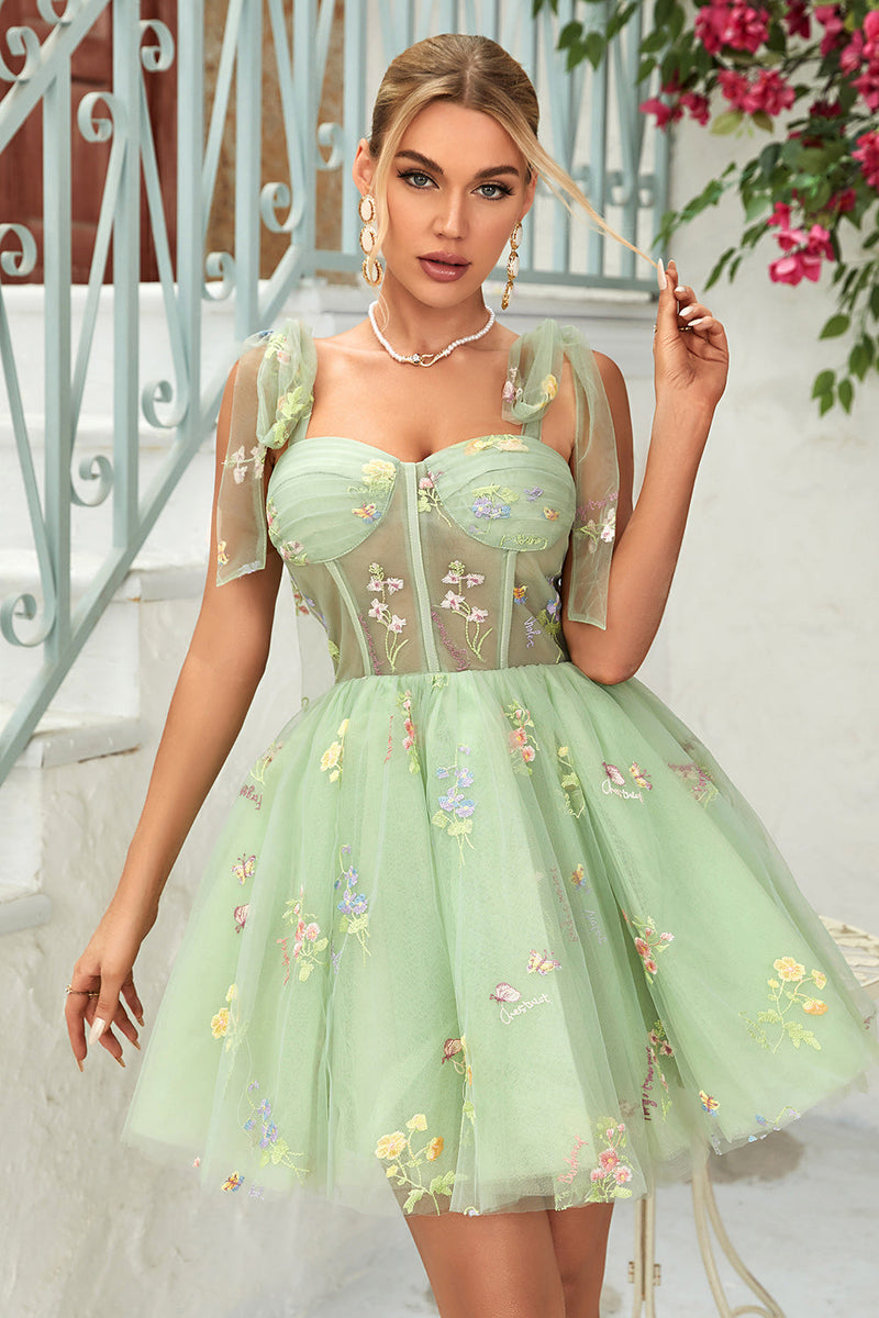 Load image into Gallery viewer, A Line Spaghetti Straps Black Short Prom Dress with Appliques