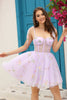 Load image into Gallery viewer, Cute A Line Spaghetti Straps Grey Blue Short Prom Dress with Appliques