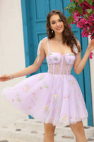 Load image into Gallery viewer, A Line Spaghetti Straps Black Short Prom Dress with Appliques