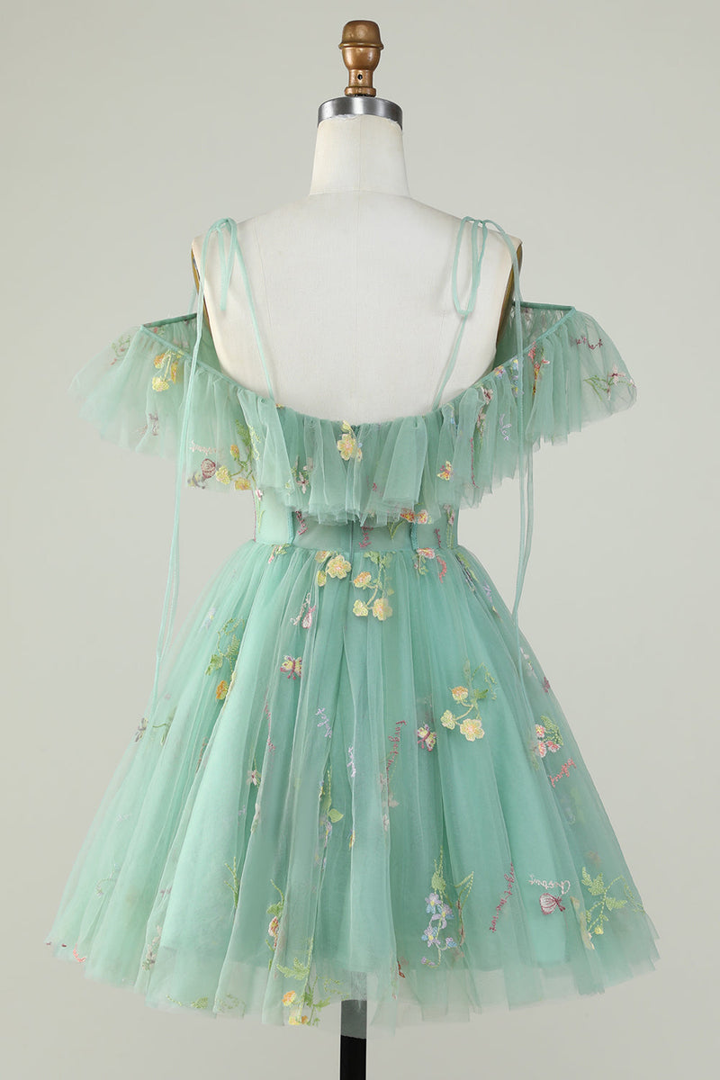 Load image into Gallery viewer, Lavender Off the Shoulder Corset Short Prom Dress with Ruffles