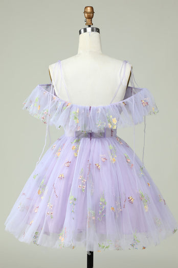 Lavender Off the Shoulder Corset Short Prom Dress with Ruffles