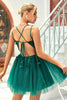 Load image into Gallery viewer, A Line Spaghetti Straps Dark Green Short Prom Dress with Appliques Beading